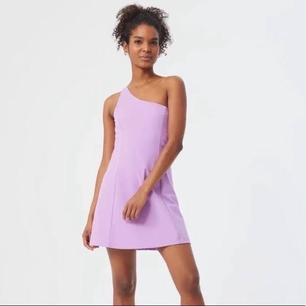 Outdoor Voices Lined One-Shoulder Exercise Dress Lavender XS